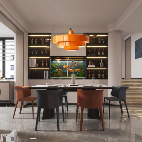 Mid Century Pendant Lamp Orange Danish Ceiling Pendant Light 3-Layer Shade Design Scandinavian Style Metal Flush Mount Light Fixtures for Dining Table Kitchen Island Hallway,1-Light - Image 5