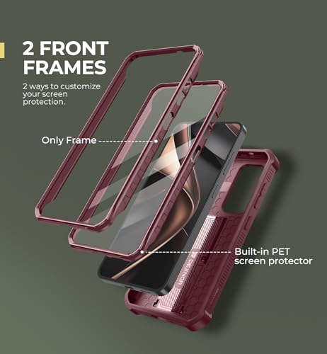 Image of Dexnor for Samsung Galaxy S25 Case with Built-in Slide Camera Cover & Screen Protector & Kickstand,Heavy-Duty Shockproof Rugged Case Full-Body Bumper Protective Cover for Galaxy S25(2025),Maroon Red