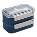 Produktbild Lunchbox - Brotdose mit Fächern Praktische Bento Box mit Edelstahlbehälter und Griff. Zweischichtige Lunchbox, Frühstücksbox, Picknickausflug, Handgepäck mit Löffel, Gabel (Nordic Denim)