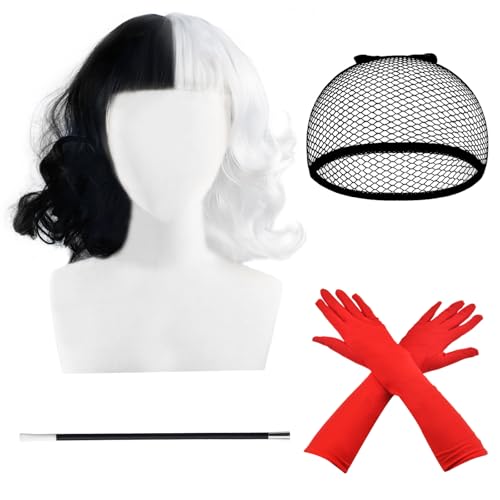KESOCORAY 4 PCS Black and White Wig Costume Set