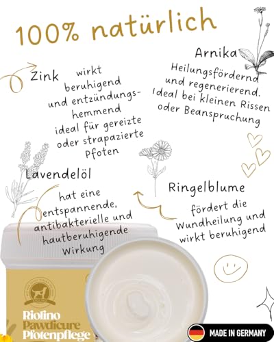 Riolino Pawdicure Pfotenbalsam für Hunde – Natürliche Pflege gegen trockene & rissige Pfoten – Schützend, heilend & feuchtigkeitsspendend – Sanfte Pfotenpflege für jeden Tag – 250 ml