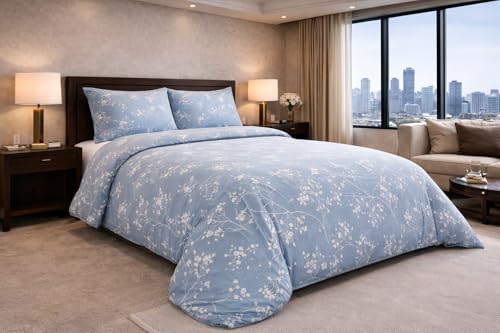 Image of Skyla Bedsheet for Double Bed| King Size 400 TC Cotton| 108 * 108 Inch Bedsheet|King Size Bedsheet with 2 Pillow Covers(Snow Flakes)