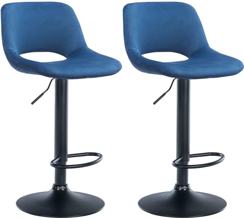 CLP Lot de 2 tabourets de Bar Camden I recouverts de Velours, Couleur:Bleu, Matériel du Cadre:Métal Noir Mat