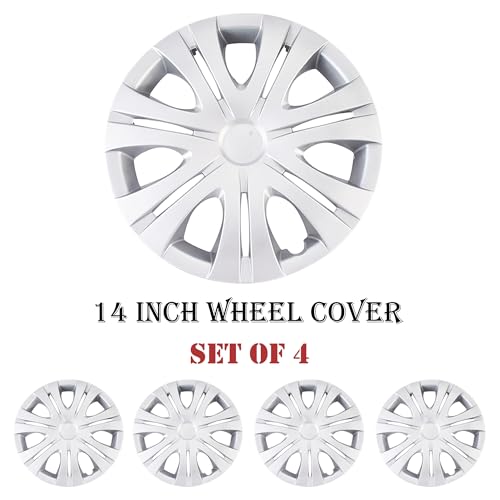 Image of Smoke Matte Silver Car Vehicle Chrome Wheel Rim Skin Cover 14 inch Automotive Hubcap Wheel Cover Replacement Hubcaps Rim Protection Accessories Set of 4, 14 inch