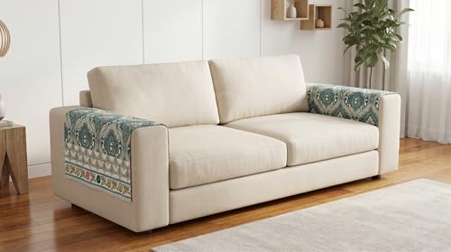 Image of Luxury Sofa Arm Cover Set of 2 - Emerald Paisley Royal Quilted Armrest Cover for L Shape, 3 Seater, 4 Seater Sofa, Washable, Anti-Slip, Emerald Teal