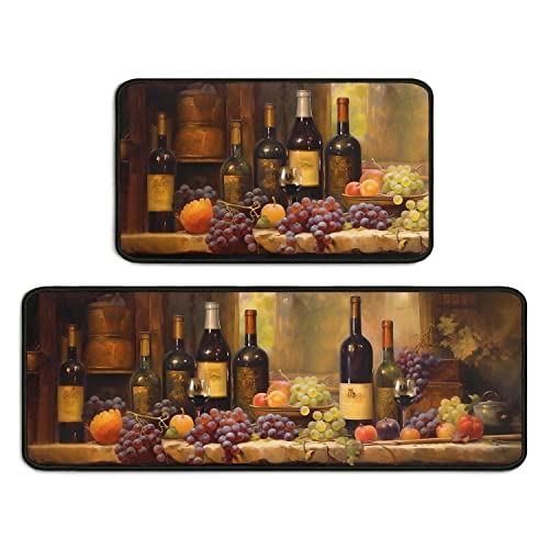 Sunopas 2 Piece Wine Kitchen Rug Set, 3D Wine Glasses Kitchen Rugs and Mats Non Skid Washable Absorbent Microfiber Kitchen Floor Decor Mat 17