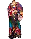 Bsubseach Women Ethnic Print Kaftan Beach Dress Plus Size Swimsuit Cover Up Colorful Floral