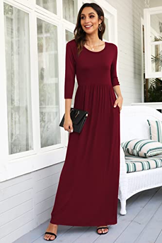 Image of WNEEDU Women's 3 /4 Sleeve Casual Loose Long Maxi Dresses with Pocket