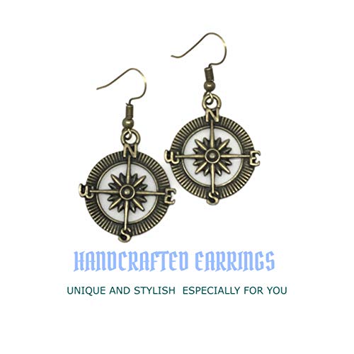 Steampunk Nautical Pirate Compass Earrings Pendant Charm Dangle in Antique Style and Necklace Jewelry3