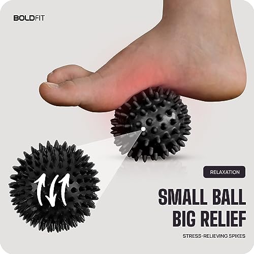 Image of Boldfit Spike Massage Ball for Physiotherapy Spike Ball High Density Massage Roller for Pain Relief Full Body Acupressure Ball for Foot, Hand, Back Massage Lacrosse Ball Massage for Recovery, Plastic, Rubber - Black
