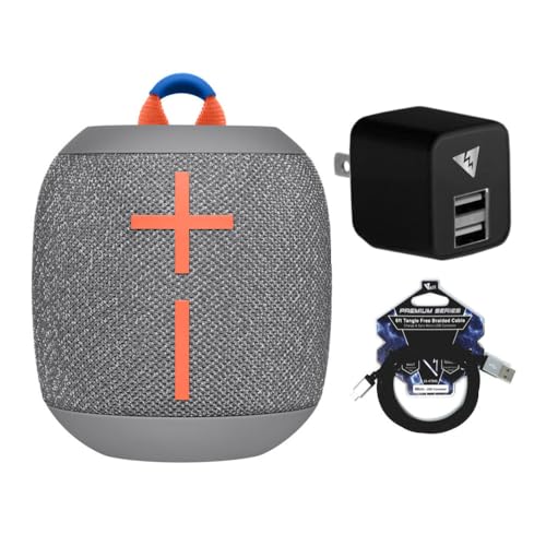 Ultimate Ears Wonderboom 2 Waterproof Bluetooth Speaker (Crushed Ice Grey) Bundle with USB Wall Charger and Micro USB Cable (3 Items)