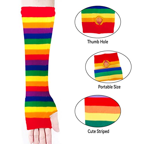 Image of Over Knee Rainbow Thigh High Socks Cosplay Accessories for Women Fashion Wild Long Striped Leg warmers
