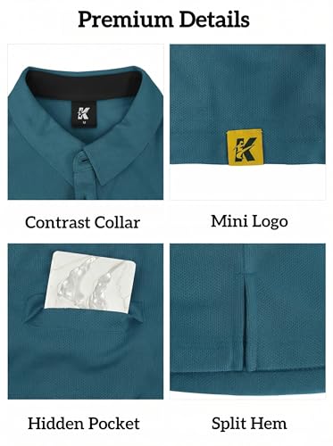 REXUHOWU Men's Polo Shirt Short Sleeve Moisture Wicking Sports Casual T-Shirt Golf Polo Shirt Business Collar Shirt for Men Darktealblue XXL — view 6