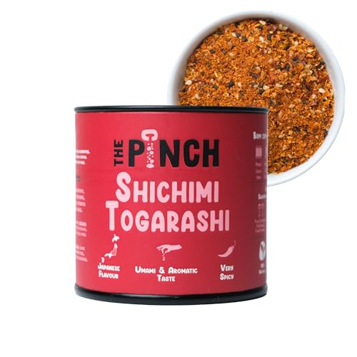 THE PINCH Shichimi Togarashi Sazonador Japonés, Picante, 100% Natural y Sin Sal. Fácil de Usar en Ramen, cerdo, salmón, pollo, tofu, setas y tempura. Con Pimienta de Sichuan. Paquete 45g.