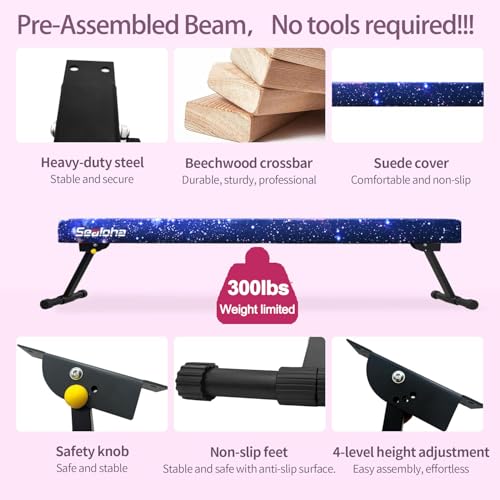 Sealoha 8ft Ultrasimple Adjustable&Foldable Balance Beam,High-Low Floor Beam Suede Gymnastics Equipment, Gymnastics Beam for Training&Professional HomeTraining (Gym Beam, Starry Sky, 8ft) by Sealoha - Used condition - Image 2