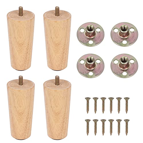 Roudaru Patas de muebles de madera de 10 cm de repuesto para sofá, patas de madera maciza con almohadilla de protección de goma, tornillos y placa de montaje para mesa, silla, sofá, armario, otomana Cover