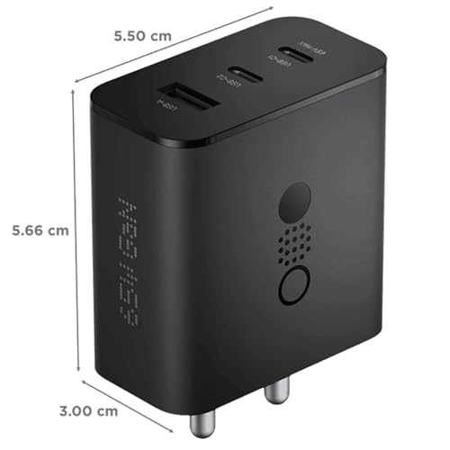Image of Sounce 65W Fast Charger Adapter with GaN Technology, Triple Output USB-C Charger Block Multiport 3A Mobile Charger for Nothing Phone, Samsung, OnePlus, iPhone 15 /14 /13 Devices - Black