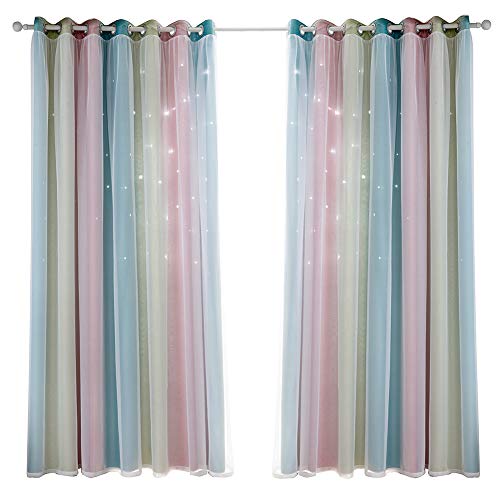 Cortinas opacas con estrellas de WERTAZ, cortinas opacas de doble capa, con rayas huecas, para habitación de los niños, salón