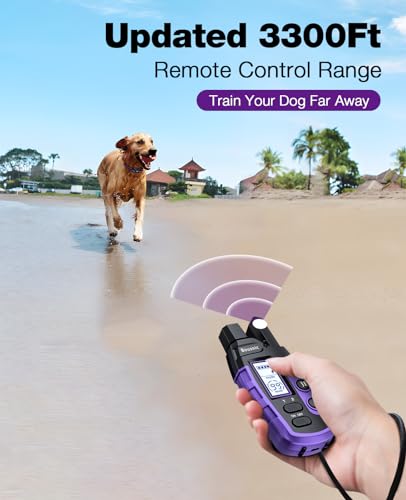 Image of Bousnic Dog Shock Collar - 3300Ft Training Collar with Remote for 5-120lbs Small Medium Large Dogs Rechargeable Waterproof e Collar with Beep (1-8), Shake(1-16), Safe Shock(1-99) Modes (Lightpurple)