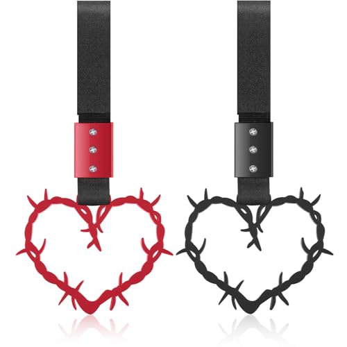 Image of Fabbay 2 Pieces Heart Handle Keychains Car Accessory Heart Hand Strap Drift Charm for Car Interior Exterior Decoration(Red and Black,Thorns Style)