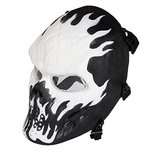 Senmortar Airsoft Mask Full Face Skull Wildfire Paintball Masks Tactical Clear PC Lens Eyes Protection for Halloween Cosplay Party BBS Gun Shooting Game