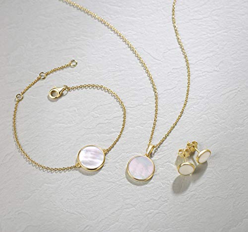 Agvana 14K Solid Real Gold Genuine Mother Of Pearl Bracelet For Women Gold Coin Charm Bracelet Fine Jewelry Mothers Day Anniversary Birthday Gifts For Women Girls Mom Wife Girlfriend Daughter Lady #TOP4