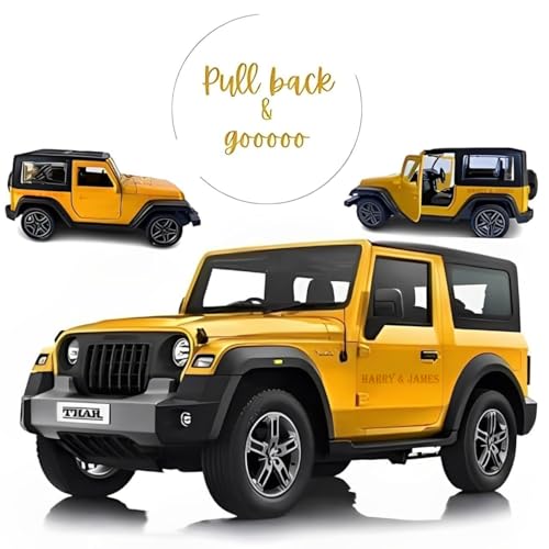 Image of HARRY & JAMES Convertible Thar 1:32 Scale DieCast Metal Pull-Back Action Openable Doors & HoodTop 4x4 Thar /Jeep with Sound & Lights Realistic Open JeepThar for Kids,Boys,Girls,Childrens,Multicolor