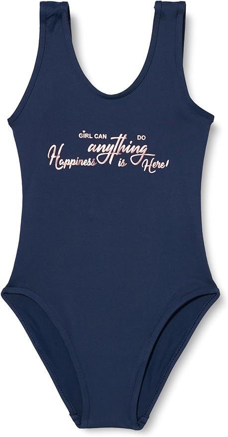 Maillot de bain une pièce fille uni avec écriture style sobre X9055 C02