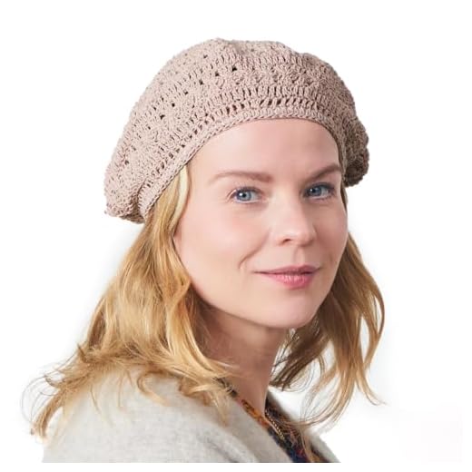 Chapeau Femme Bonnet Beret Casquette - Béret Basque D'été 100% Coton Tricoté Fait Main Crochet Souple Rose Beige