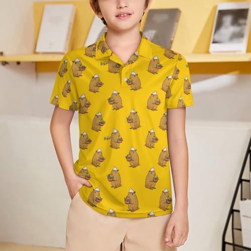 Boys' Classic Polo Shirts Short Sleeve Moisture-Wicking Golf & Tennis Shirts for Youth Teens Cute Kapibara2