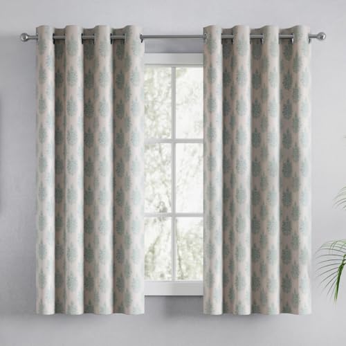 Image of haus & kinder Digital Printed Cotton Window Curtain 5 Feet Long Pack of 2 Window Curtains, 5 Feet Curtain for Window (Ciel Botanique, Blue 130x152 CM)
