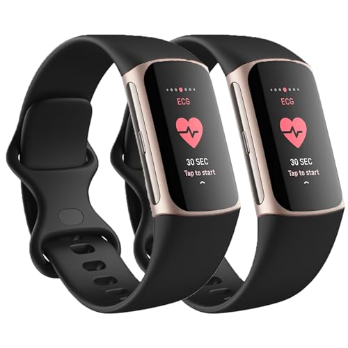 Correas de repuesto compatibles con Fitbit Charge 6 / Fitbit Charge 5 para mujeres y hombres, pulseras deportivas de silicona para mujeres y hombres, pequeñas negras y negras (paquete de 2)