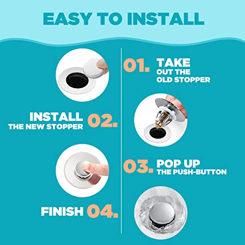 Universal Bathroom Sink Stopper, For 1.1-1.5 Inch Bullet Core Push Type Basin Pop Up Drain Filter, Sink Drain Strainer Plug No Overflow With Basket Hair Catcher #TOP1