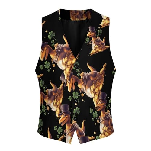 St-Patricks Day Dinosaur Men's Suit Vests Business Formal Dress Vest V-Neck Waistcoat for Wedding Casual4