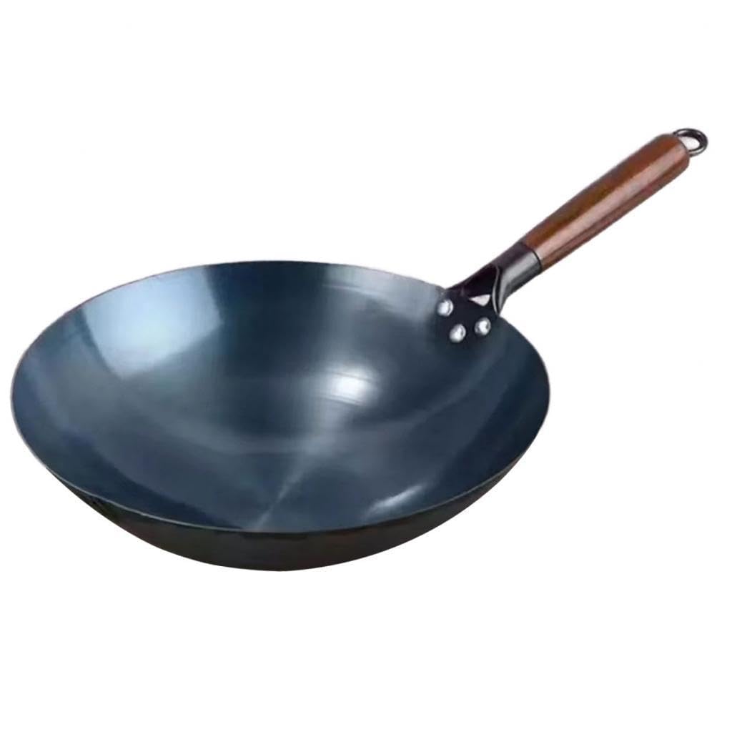 Wok Antiaderente Wok Pentole a Gas Generali Wok Cinese con Manico in Legno per Saltare in Padella per Panini, Pane Fritto, Torta di Carne, Toast, 36 cm