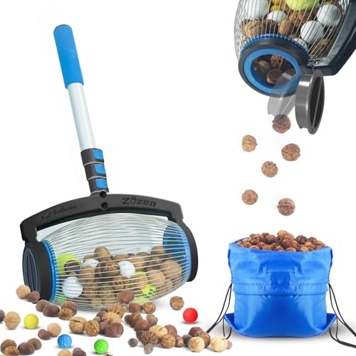 Zozen Nut Gatherer Pecan Picker Upper Walnut Picker Upper Roller Side Opening Dump/Also Apply to Hickory Nuts Chestnuts Buckeyes Golf Butternuts Objects Size 3/4 to 2; 1.5 Gallon
