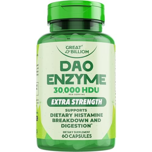 GREAT BILLIOM DAO Enzyme (Diamine Oxidase) - Digestive Enzymes for Women & Men - 30 000 HDU - Gut Health Supplements - Digestive Health Histamine Support - Enzymes for Digestion - 60 Capsules
