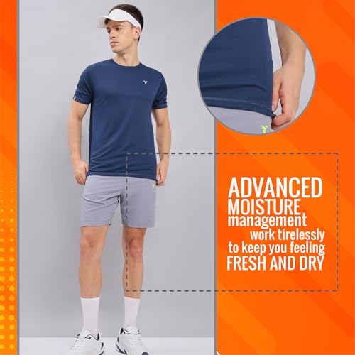 Image of TECHNOSPORT Men's Slim Fit Polyester Activewear Sports T-Shirt with Moisture-Wicking Comfort for Workout, Running & Gym