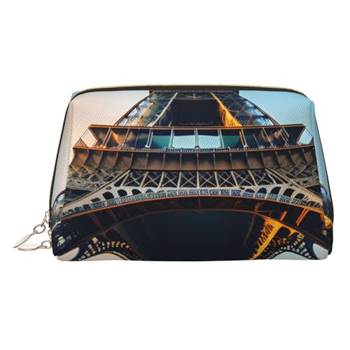 Beauty case in pelle dorata – Torre Eiffel di Parigi con stampa di foto da viaggio organizer per cosmetici con manico e cerniera – perfetta per l'uso quotidiano, Oro, Taglia unica