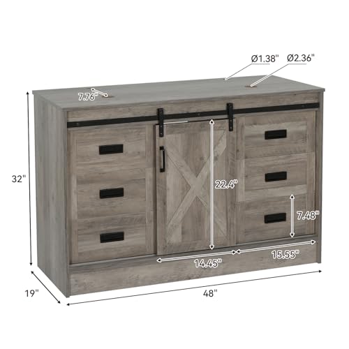 48-Barn-Door-Bathroom-Vanity-with-6-Drawers-Farmhouse-Style-Standing-Pedestal-Cabinet-with-Two-Black-and-White-Ceramic-Sinks 48 Barn Door Bathroom Vanity with 6 Drawers Farmhouse Style Standing Pedestal Cabinet with Two Black and White Ceramic Sinks