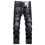 CIVYCEBY Men's Ripped Jeans Distressed Slim fit Jeans for Men Straight Leg Comfort Flex Black Jeans Designer Fashion Pants (38, Black Purple-Slim)