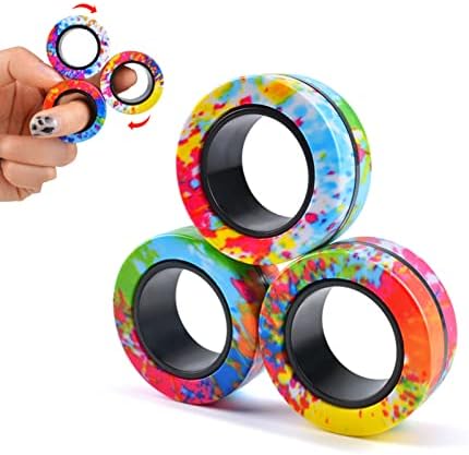 Cevioce 3Pcs Magnetic Rings Set, Idea ADHD Anxiety Decompression Magnetic Rings Fidget Toys Adult Fidget Spinner Rings for Anxiety Relief Therapy, Finger Fidget Toys Great Gift for Adults Teens Kids