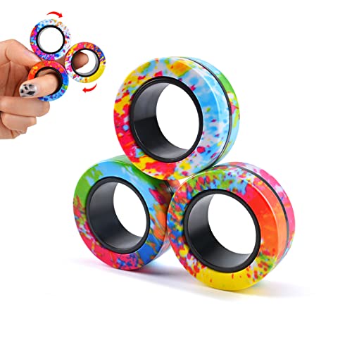 Cevioce 3Pcs Magnetic Rings Set, Idea Adhd Anxiety Decompression Magnetic Rings Fidget Toys Adult Fidget Spinner Rings For Anxiety Relief Therapy, Finger Fidget Toys Great Gift For Adults Teens Kids #TOP4