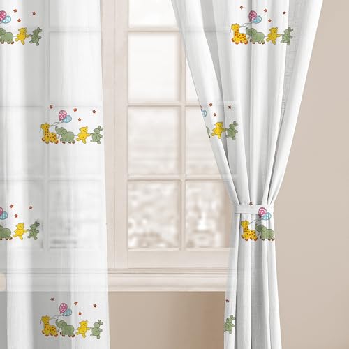 Image of LINENWALAS Printed Decorative Cotton Sheer Curtains 5 Feet Long Set of 2 Panel, Grommet Hanging, Jungle Safari Curtains for Children Room, Living Room, Home Decor (L-9 x W-4.5 Feet)