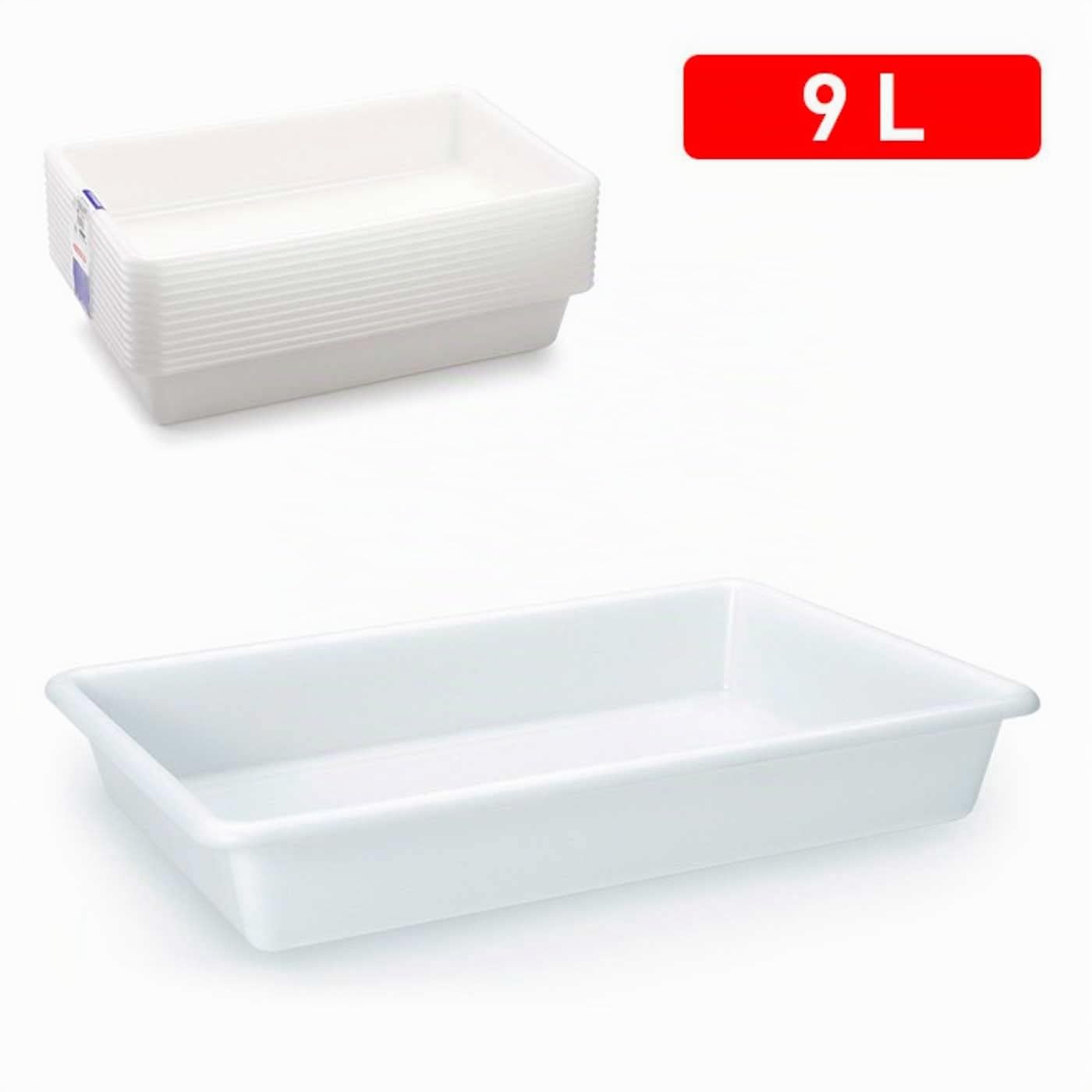 Acan Tradineur - Pack de 6 bandejas frigoríficas de Almacenamiento, plástico, Reutilizables, Servir Comida, Aperitivos, Fabricado en España - 9 litros - 48,5 x 33 x 8 cm – Blanco