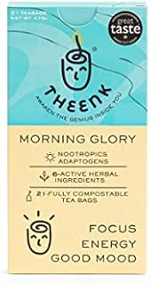 THEENK Tea - Morning Glory Herbal Tea | Yerba Mate, Ginkgo Biloba, Gotu Kola | Adaptogens, Nootropics and Gentle Stimulants for The Morning| 21x Pyramid Teabags| Plastic Free