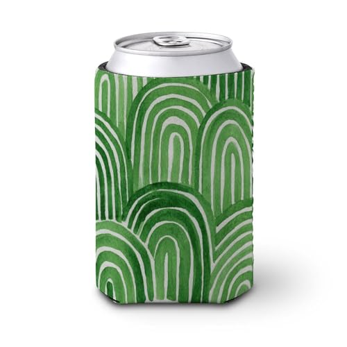 Enfriador de latas de cerveza, líneas verdes y blancas, formas abstractas simples, puede cubrir el enfriador de cerveza, soporte de bebidas aislado suave para fiestas, playa, eventos, hogar