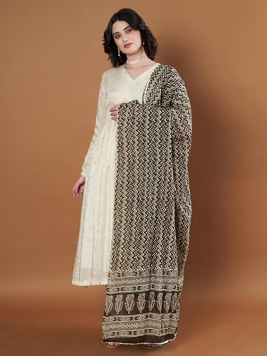 Image of Women's Cotton Blend Floral Print Dupatta with 2.20 Meters | Women's cotton printed dupatta with tassels