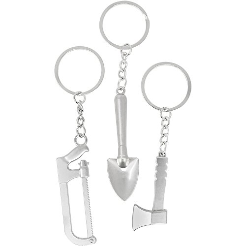 com-four® Portachiavi 3X per Giardiniere, Sega, Ascia e Paletta in Metallo, Pendente nello Stile Tipico, attrezzo da Giardino per Portachiavi (03 Pezzi - Giardiniere)