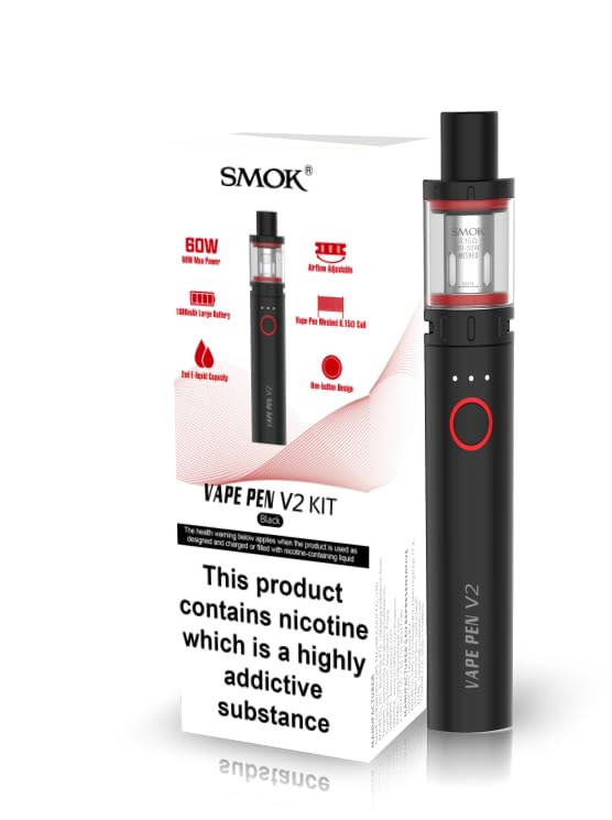 VapePen V2 Vaping Kit, Stylish All-in-One Device with 1600mAh Battery, 2ml Capacity, Leak-Resistant Design, E Cigarette, E Cig, SMOK Vaping, Starter Kit, No Nicotine (Black)
